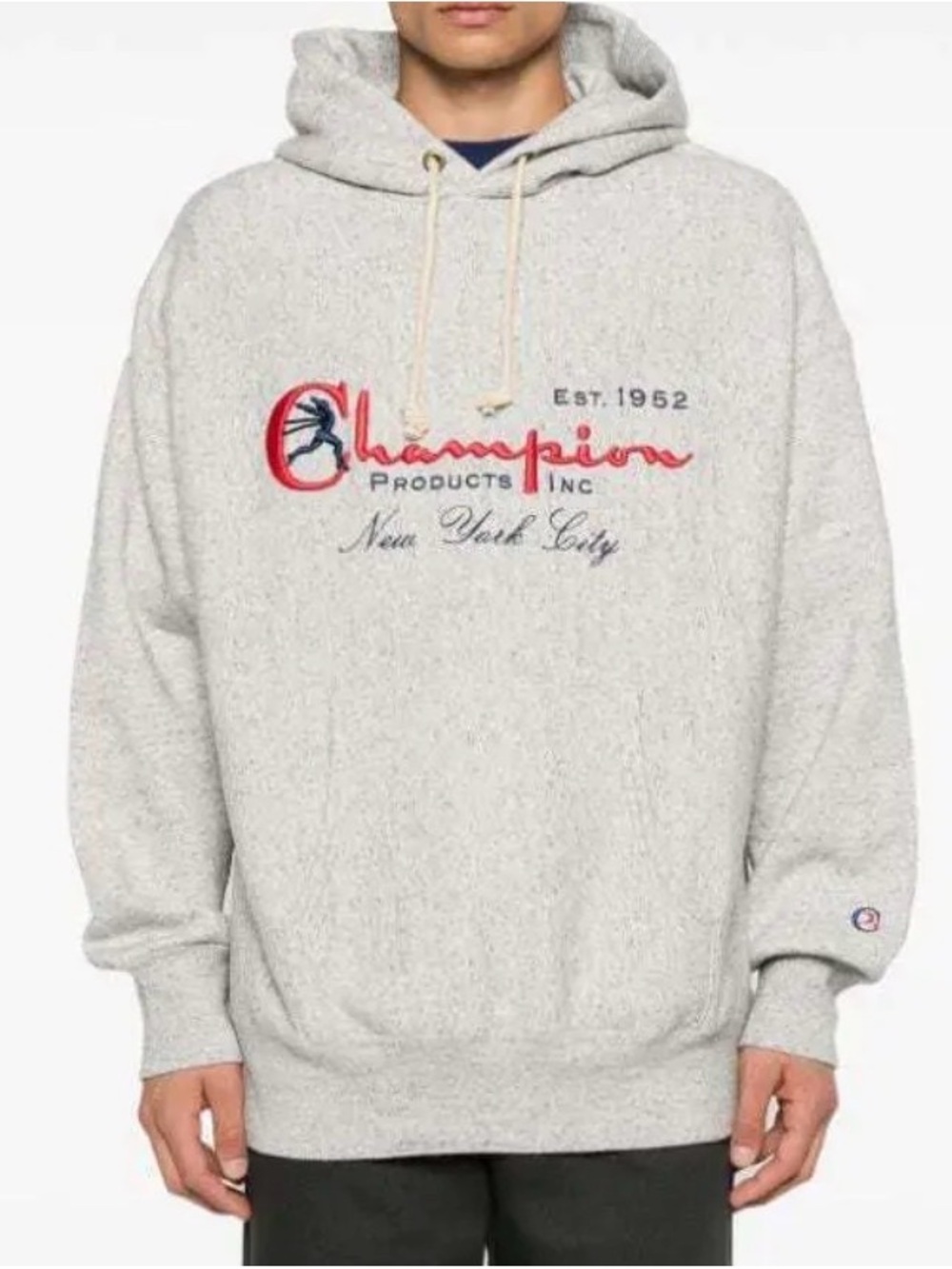 Champion Gray New York City Embroidered Hoodie with Red and Navy Logo